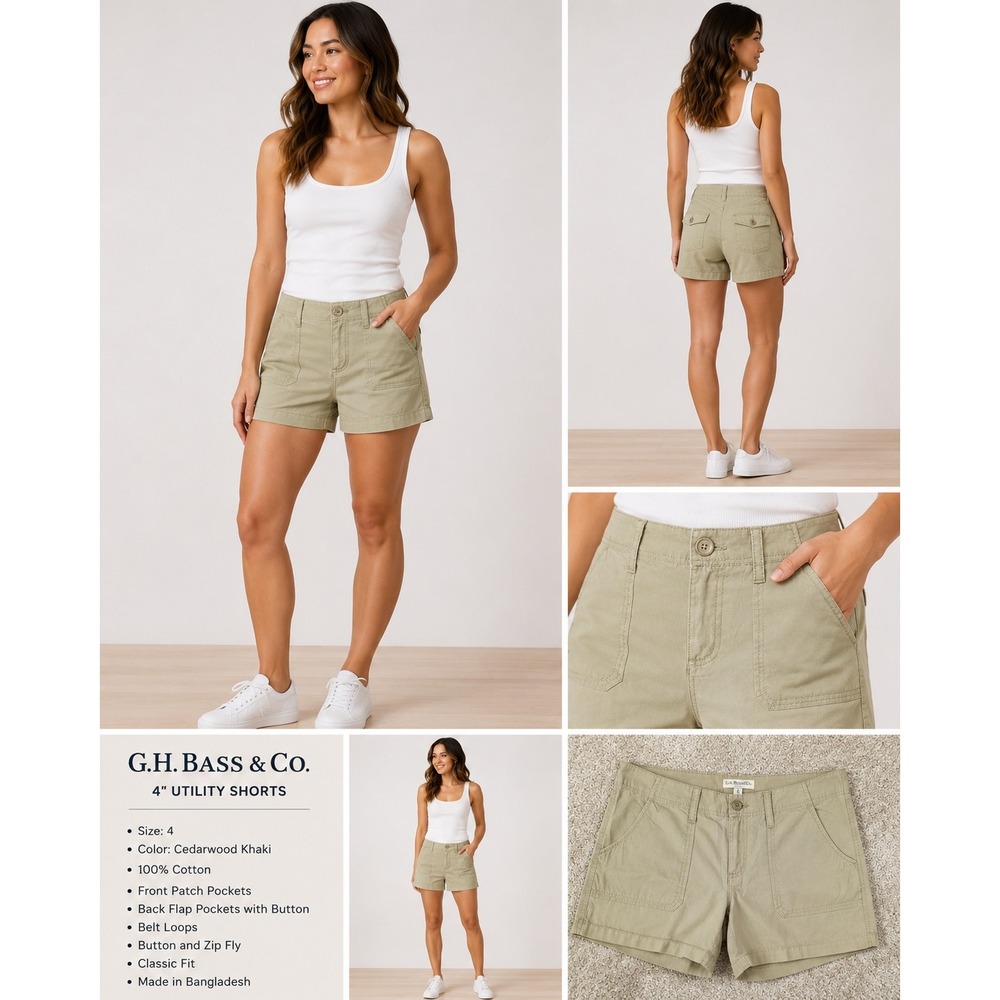 G.H. Bass & Co. Utility Shorts Cedarwood Khaki Cotton Classic Fit Size 4